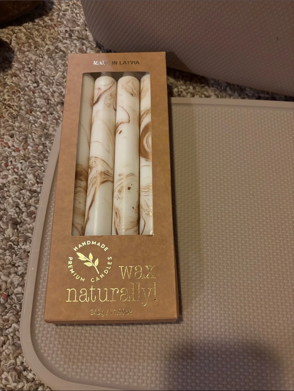 Natural Wax Marbled Taper Candles - Cream and Brown